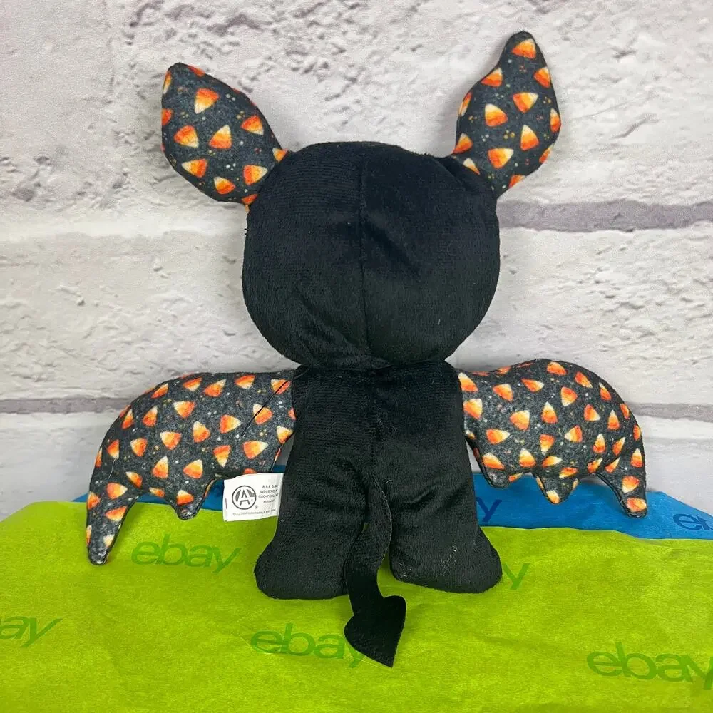 Lot (2) A & A GLOBAL Candy Corn Bat Pumpkin Witch Black Cat Halloween Plush Toys